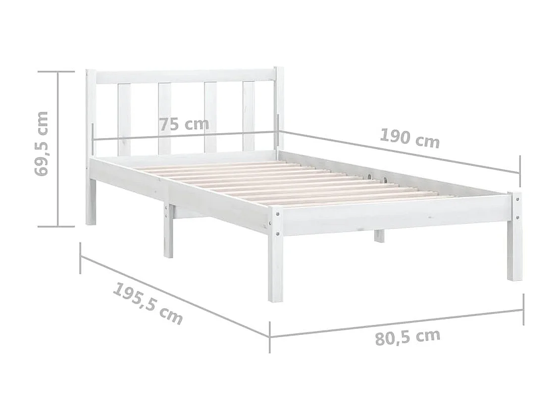 Estructura de cama madera maciza de pino blanco 75x190 cm