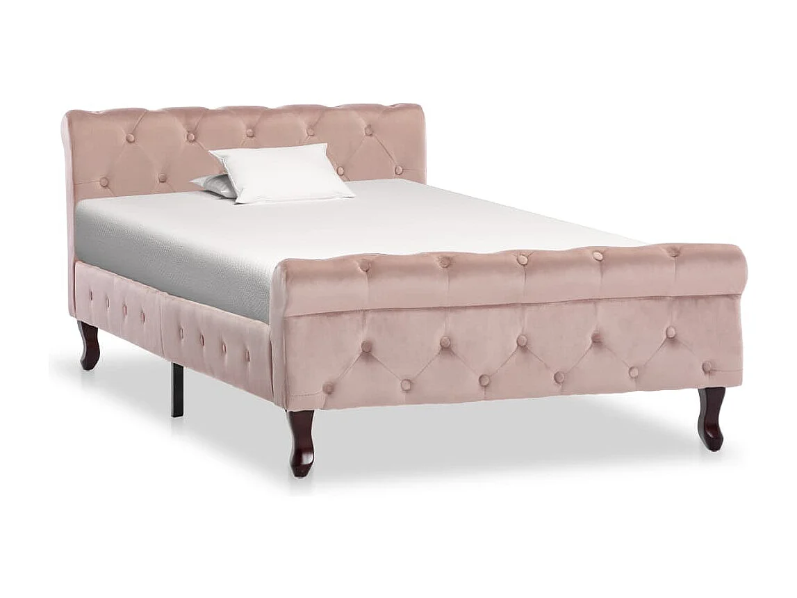 Estrutura de cama 100x200 cm veludo cor-de-rosa