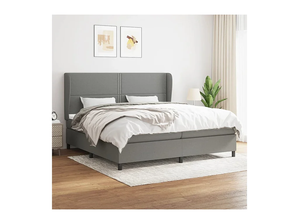 Lit à sommier tapissier avec matelas Gris foncé 200x200cm Tissu