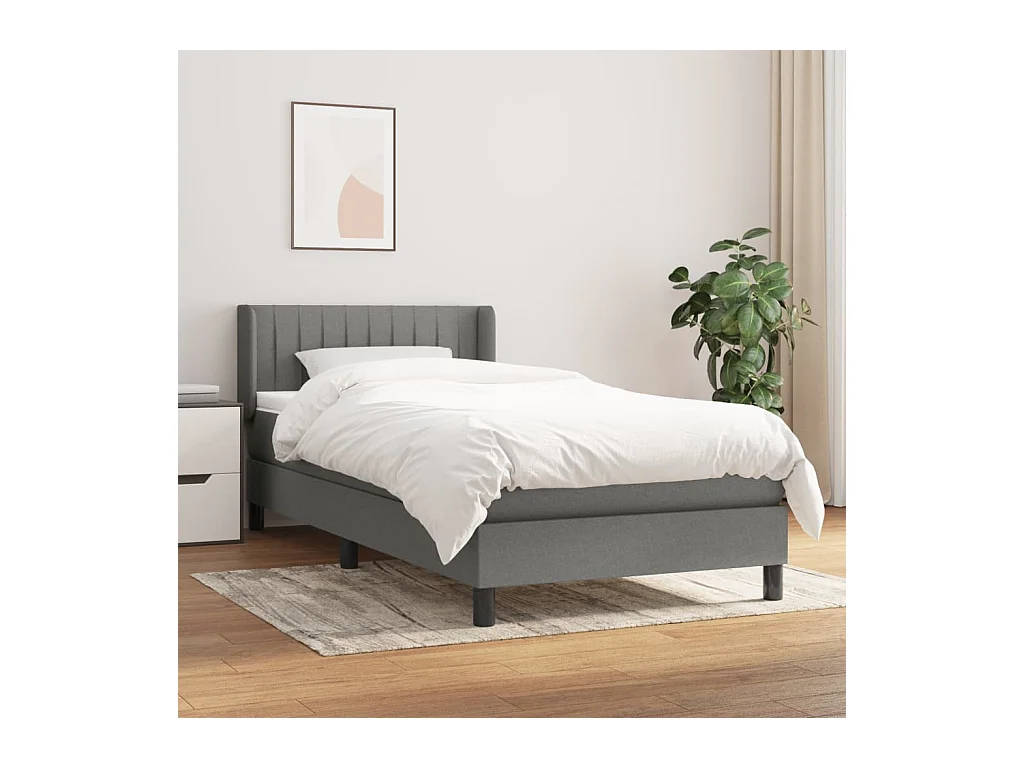 Cama com molas/colchão 100x200 cm tecido cinza-escuro