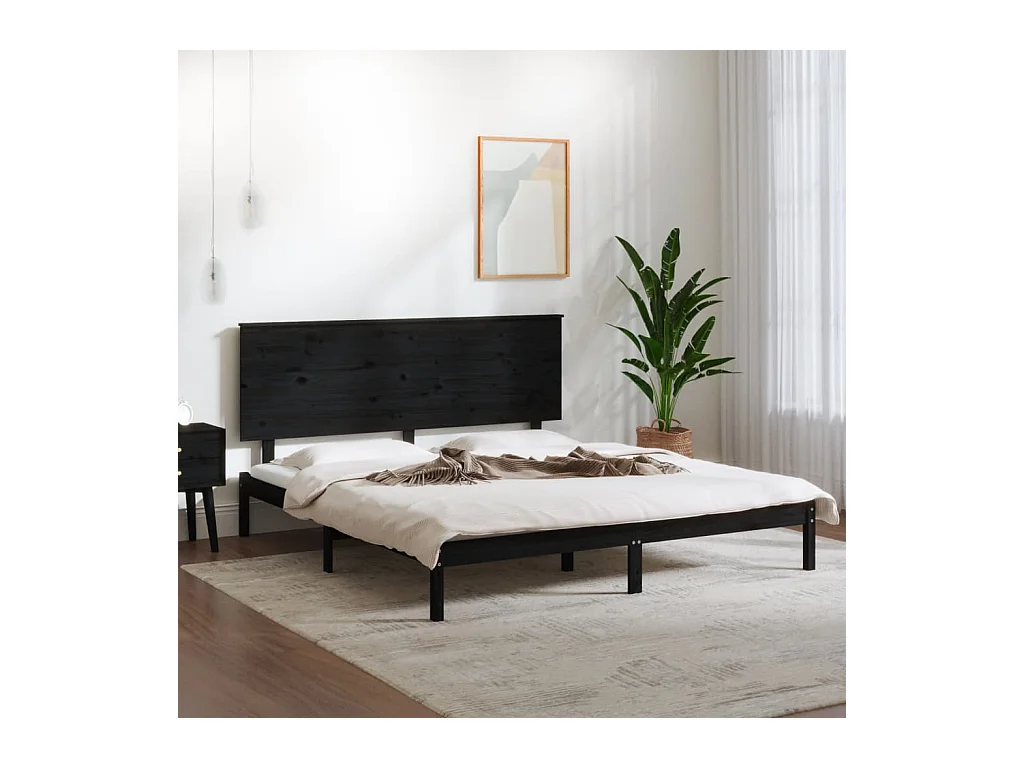 Cadre de lit Noir Bois de pin massif 200x200 cm
