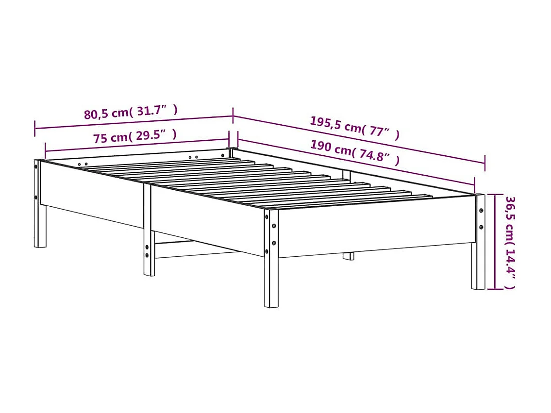 Estructura de cama madera maciza de pino 75x190 cm