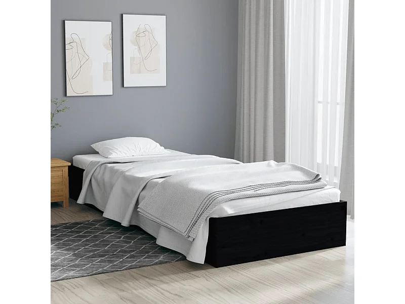 Cadre de lit Noir Bois massif 75x190 cm Petit simple