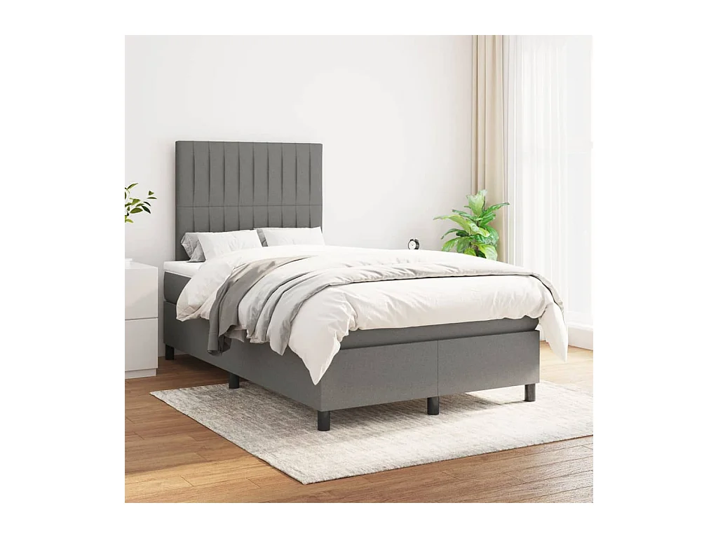 Cama box spring con colchón tela gris oscuro 120x200 cm