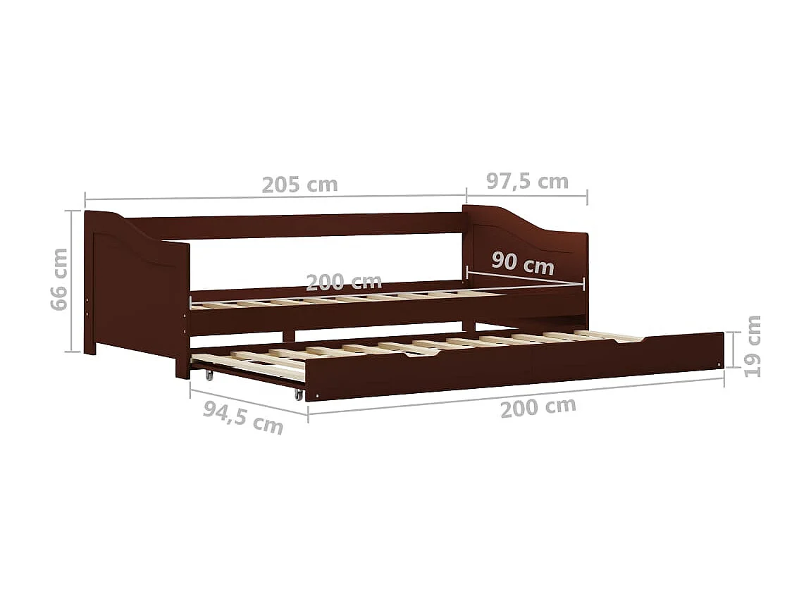 Cadre de lit extensible Marron foncé Bois de pin 90x200 cm
