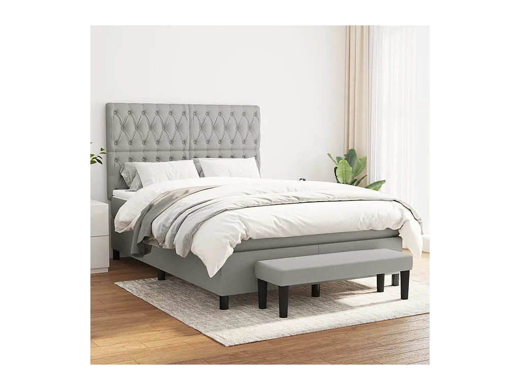 Lit à sommier tapissier avec matelas Gris clair 140x190cm Tissu