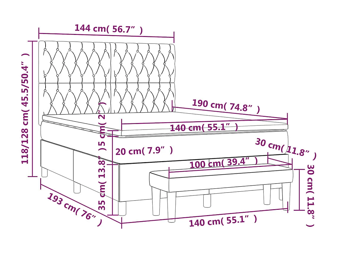 Lit à sommier tapissier avec matelas Gris clair 140x190cm Tissu
