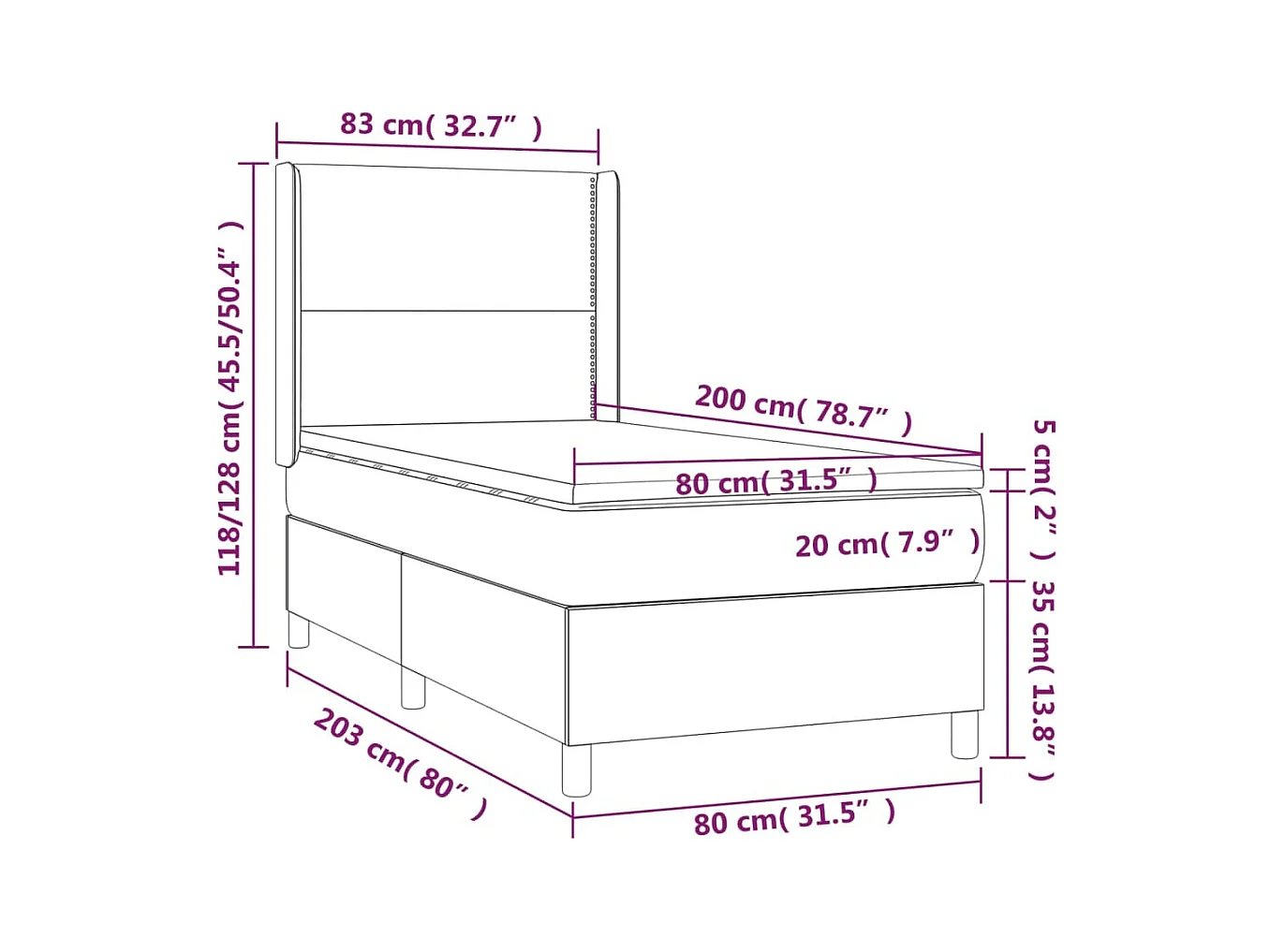 Lit à sommier tapissier et matelas Noir 80x200 cm Velours