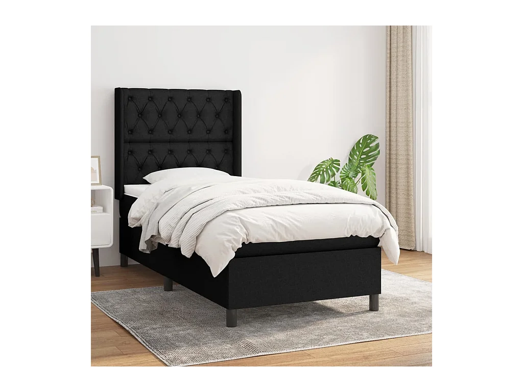 Cama box spring con colchón tela negro 80x200 cm