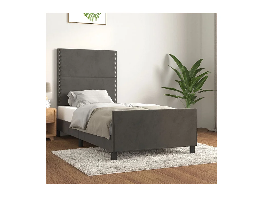 Estructura de cama con cabecero terciopelo gris oscuro 80x200cm