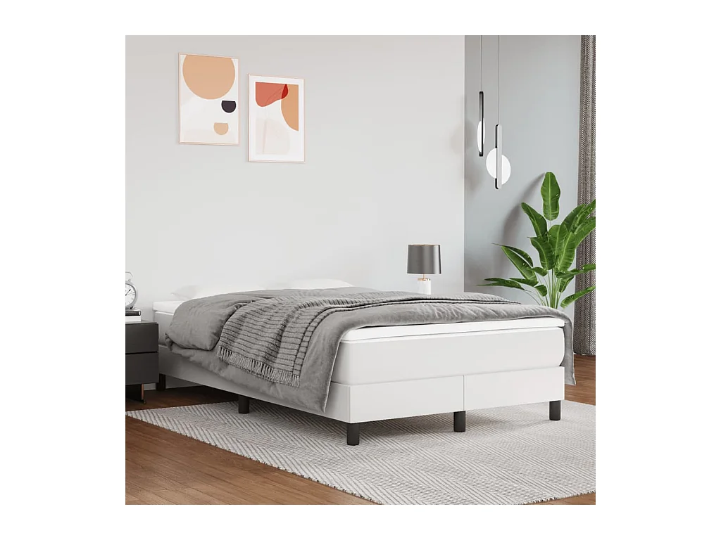 Cama box spring con colchón cuero sintético blanco 120x200 cm