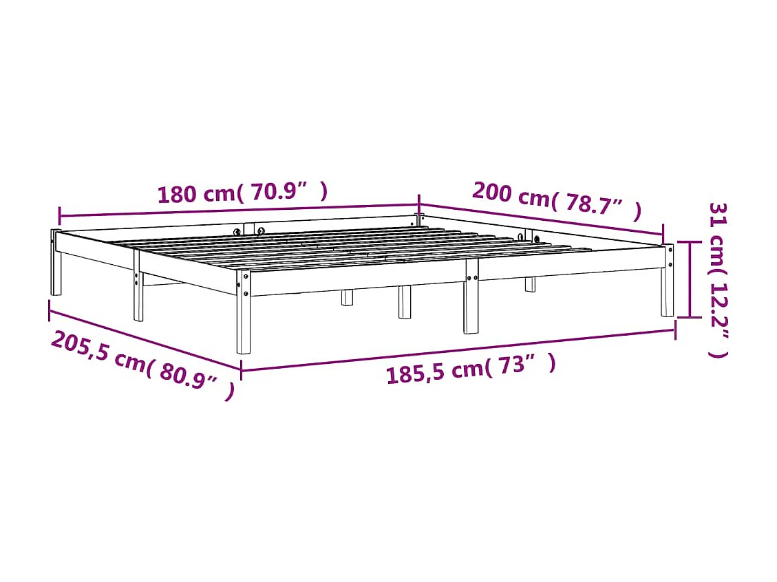 Estrutura de cama 180x200 cm madeira pinho maciço castanho cera