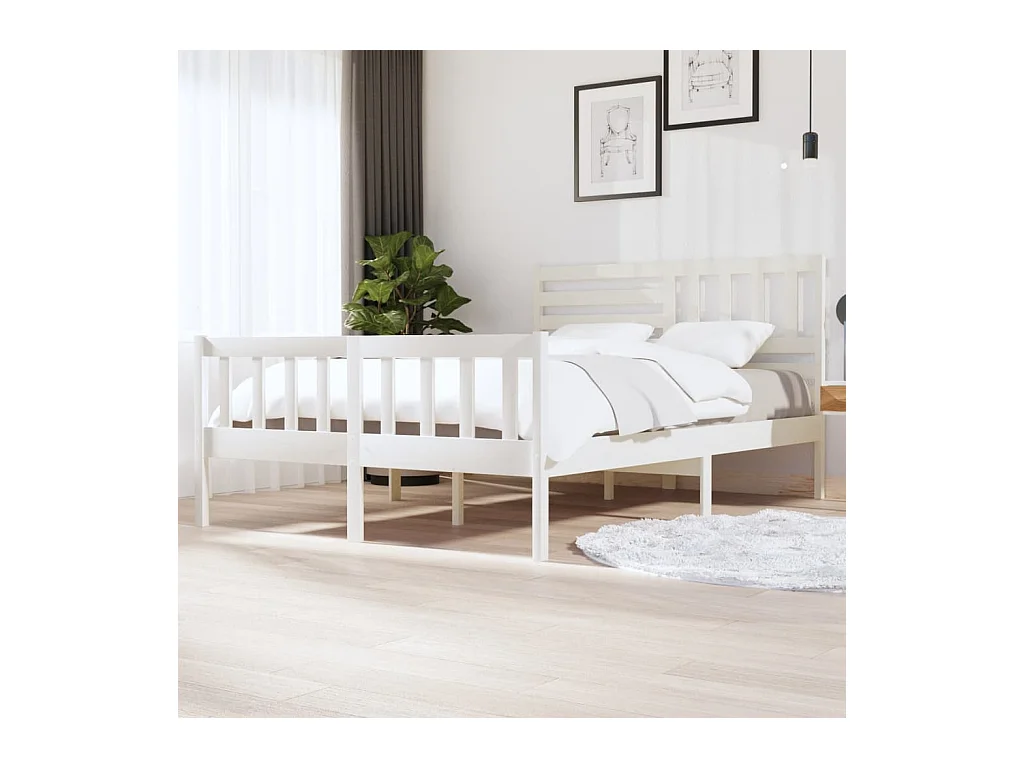 Bedframe massief hout wit 150x200 cm