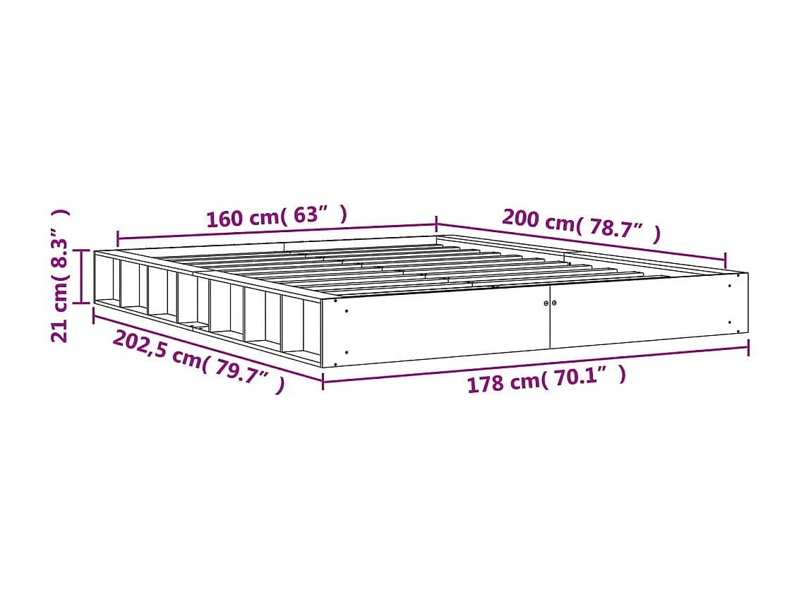 Cadre de lit cire marron 160x200 cm bois de pin massif