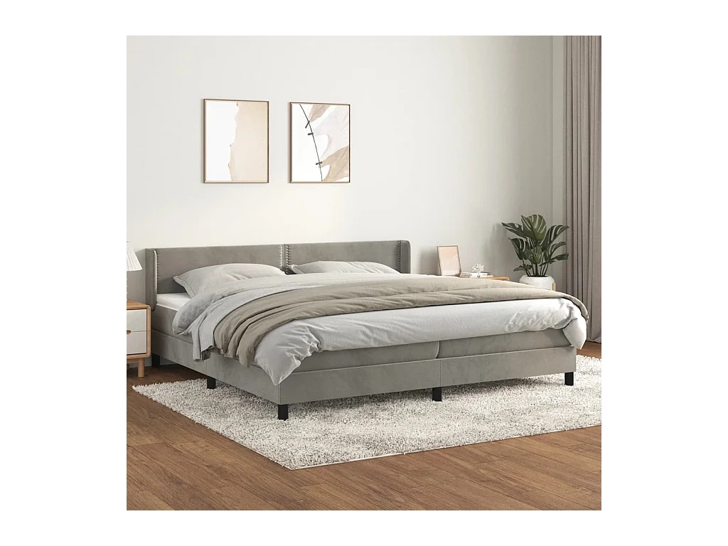 Boxspring met matras fluweel lichtgrijs 200x200 cm