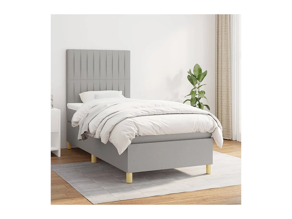 Cama box spring con colchón tela gris claro 90x200 cm