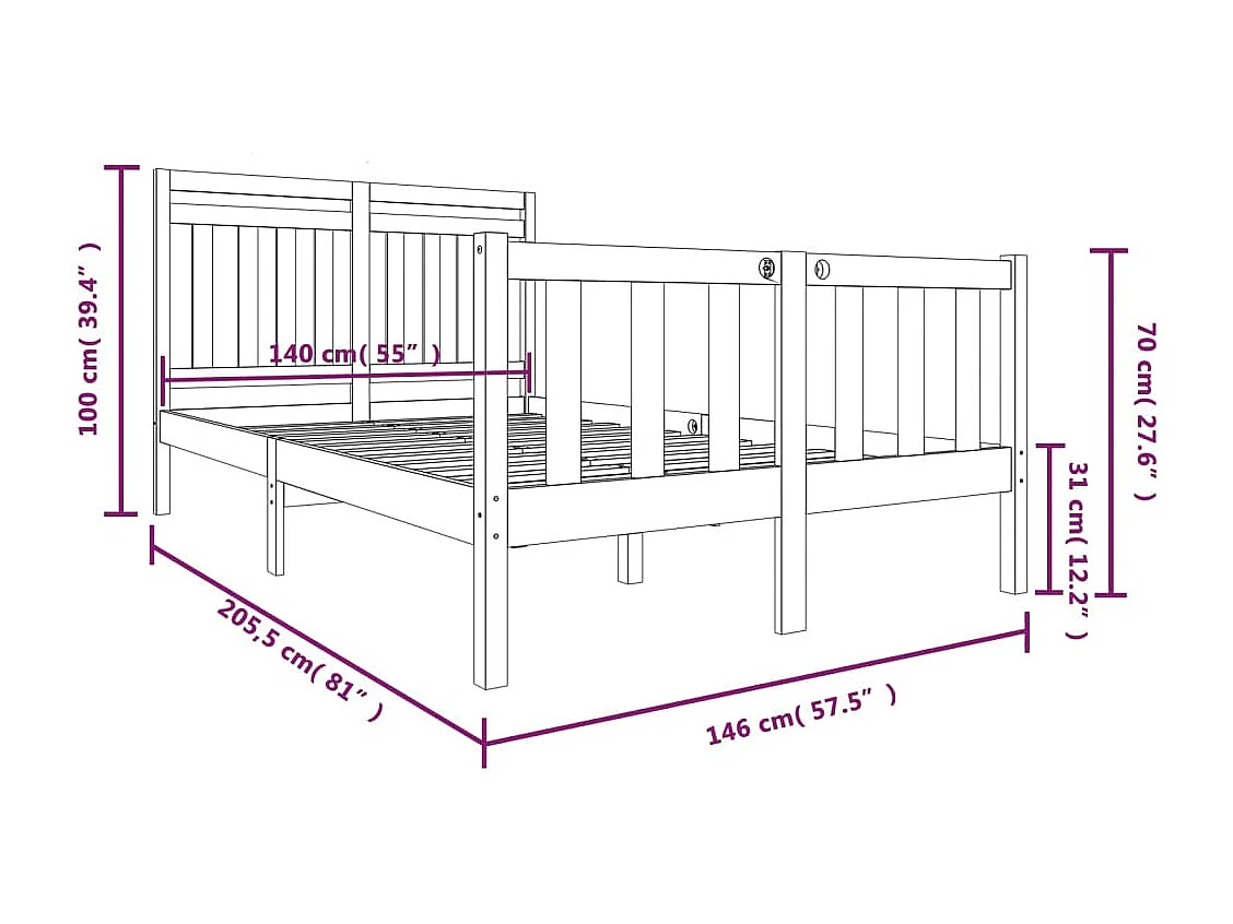 Estrutura de cama 140x200 cm madeira maciça