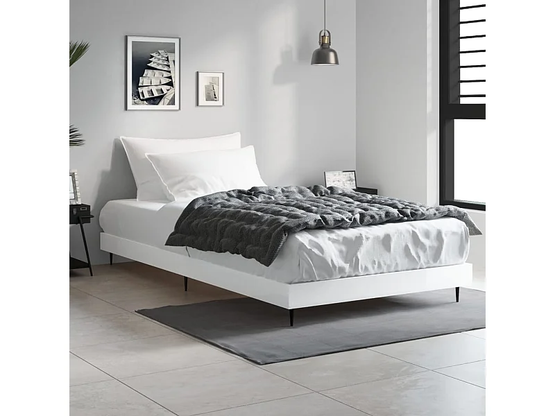 Estructura de cama madera contrachapada blanco brillo 90x200cm