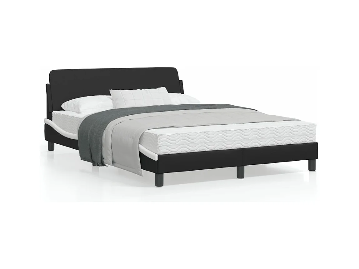 Estrutura cama c/ cabeceira 140x200 couro artif. preto/branco