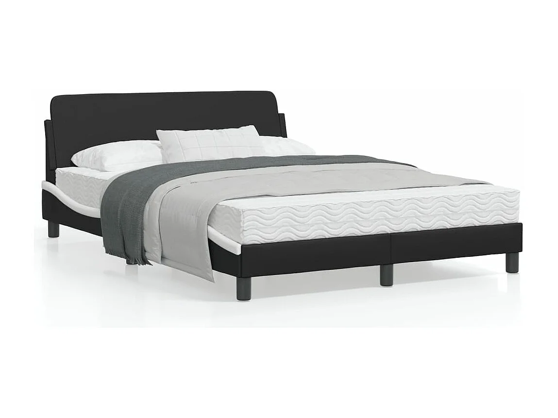 Estructura cama cabecero cuero sintético negro blanco 140x200cm