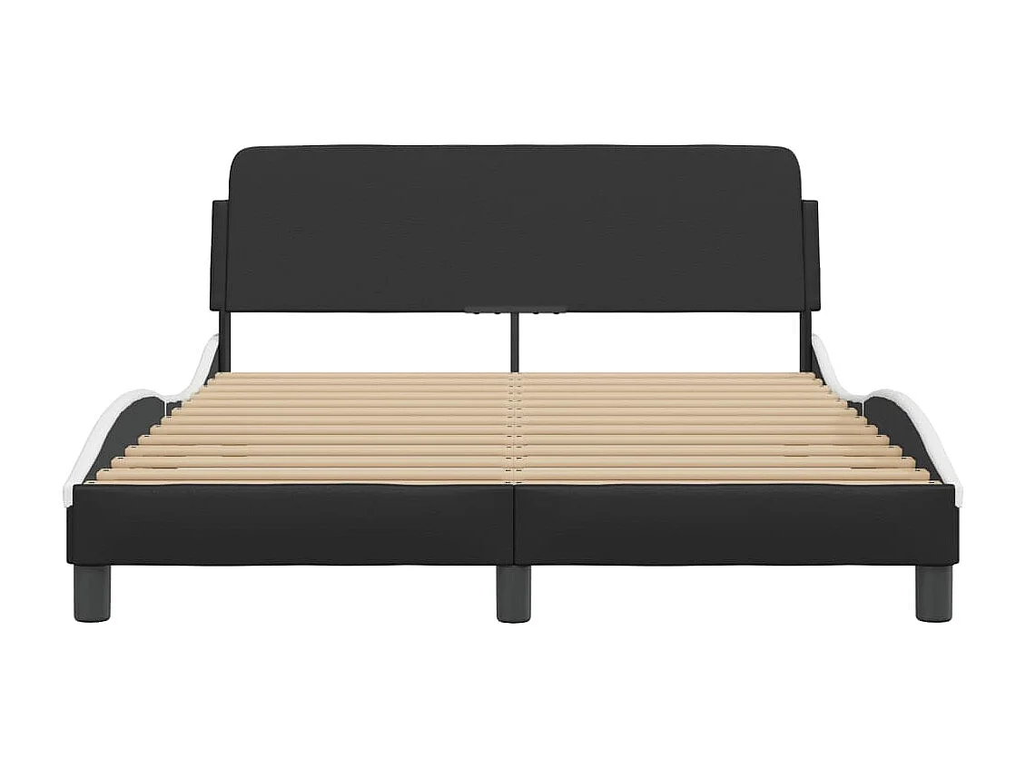 Estructura cama cabecero cuero sintético negro blanco 140x200cm