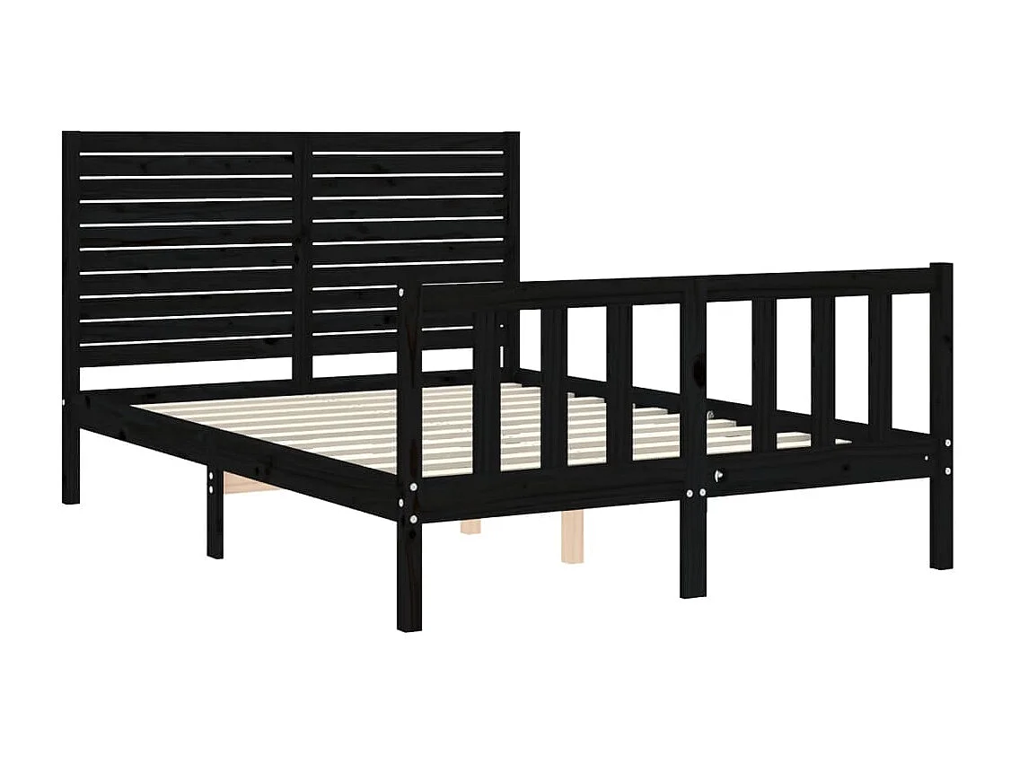 Estrutura de cama de casal com cabeceira madeira maciça preto