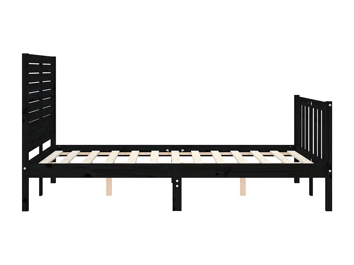 Estrutura de cama de casal com cabeceira madeira maciça preto