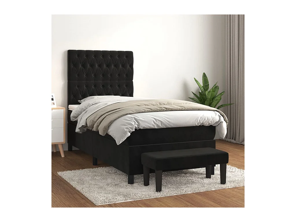 Cama com molas/colchão 100x200 cm veludo preto