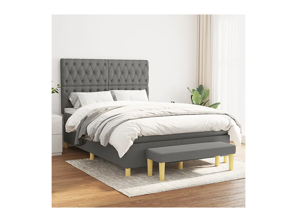 Cama box spring con colchón tela gris oscuro 140x200 cm