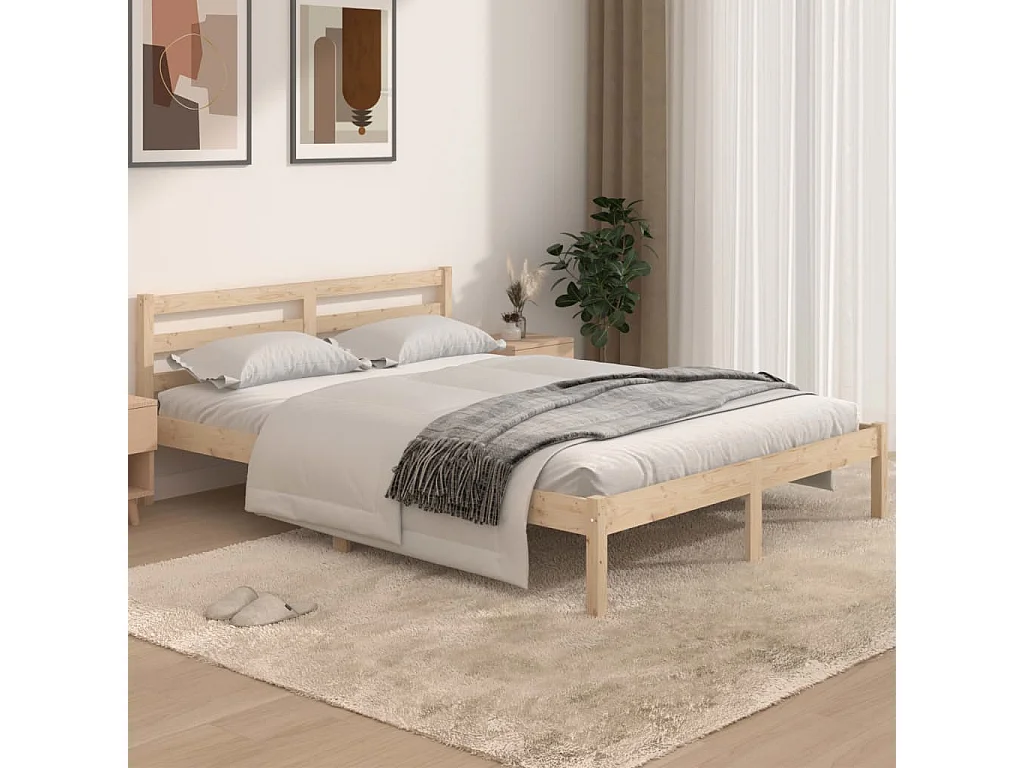 Estructura de cama de madera maciza de pino 140x190 cm
