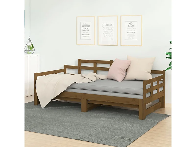 Lit coulissant Marron miel Bois de pin solide 2x(90x190) cm