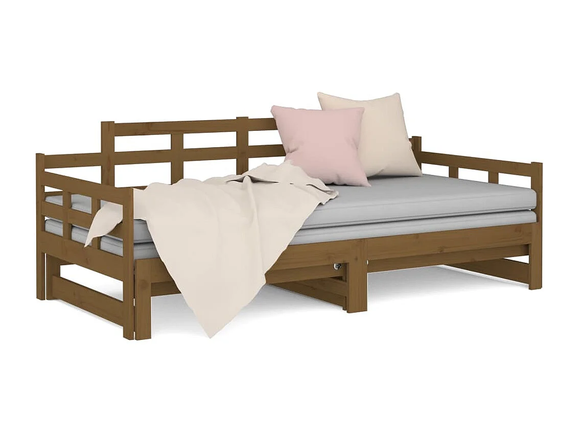 Lit coulissant Marron miel Bois de pin solide 2x(90x190) cm