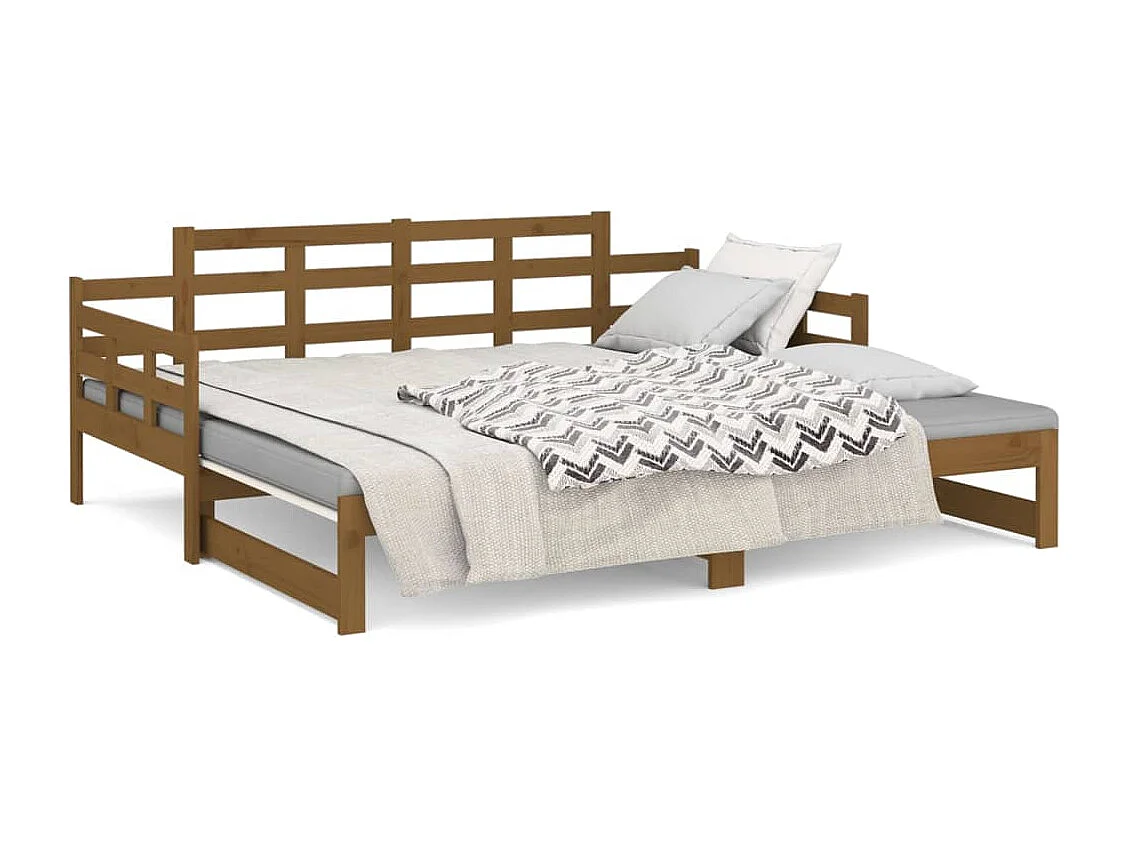 Lit coulissant Marron miel Bois de pin solide 2x(90x190) cm