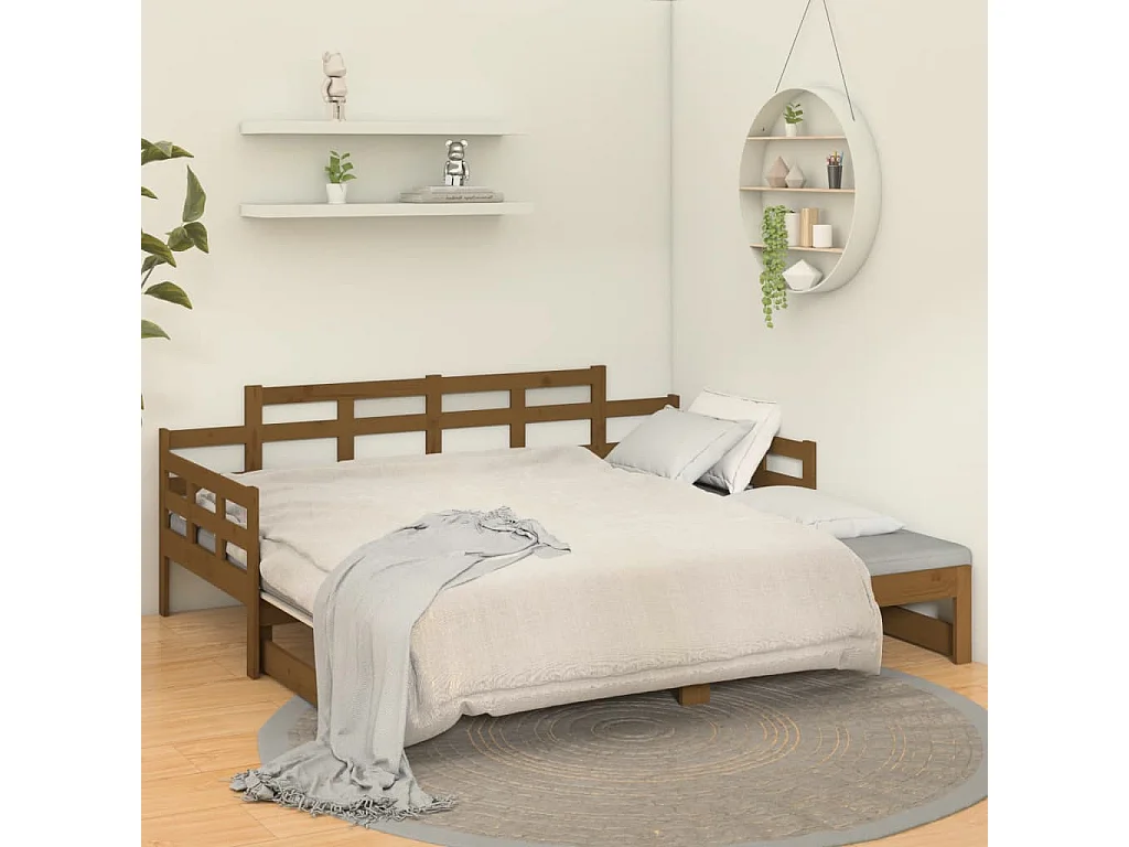 Sofá cama extraíble madera maciza pino marrón miel 2x(90x190)cm