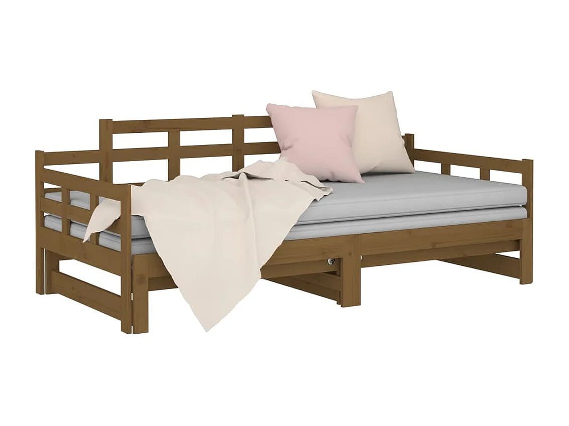 Sofá cama extraíble madera maciza pino marrón miel 2x(90x190)cm
