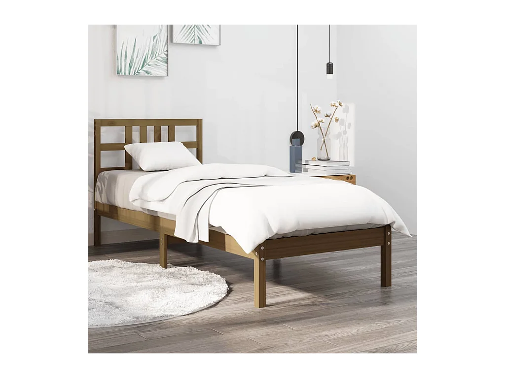 Bedframe massief hout honingbruin 100x200 cm