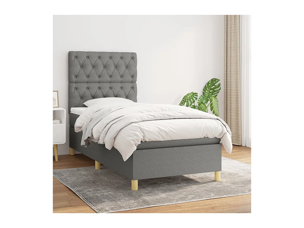Lit à sommier tapissier avec matelas Gris foncé 80x200 cm Tissu
