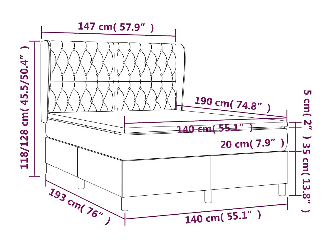 Lit à sommier tapissier avec matelas Gris clair 140x190cm Tissu