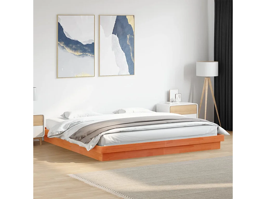 Estrutura de cama c/ LEDs 200x200 cm pinho maciço castanho mel