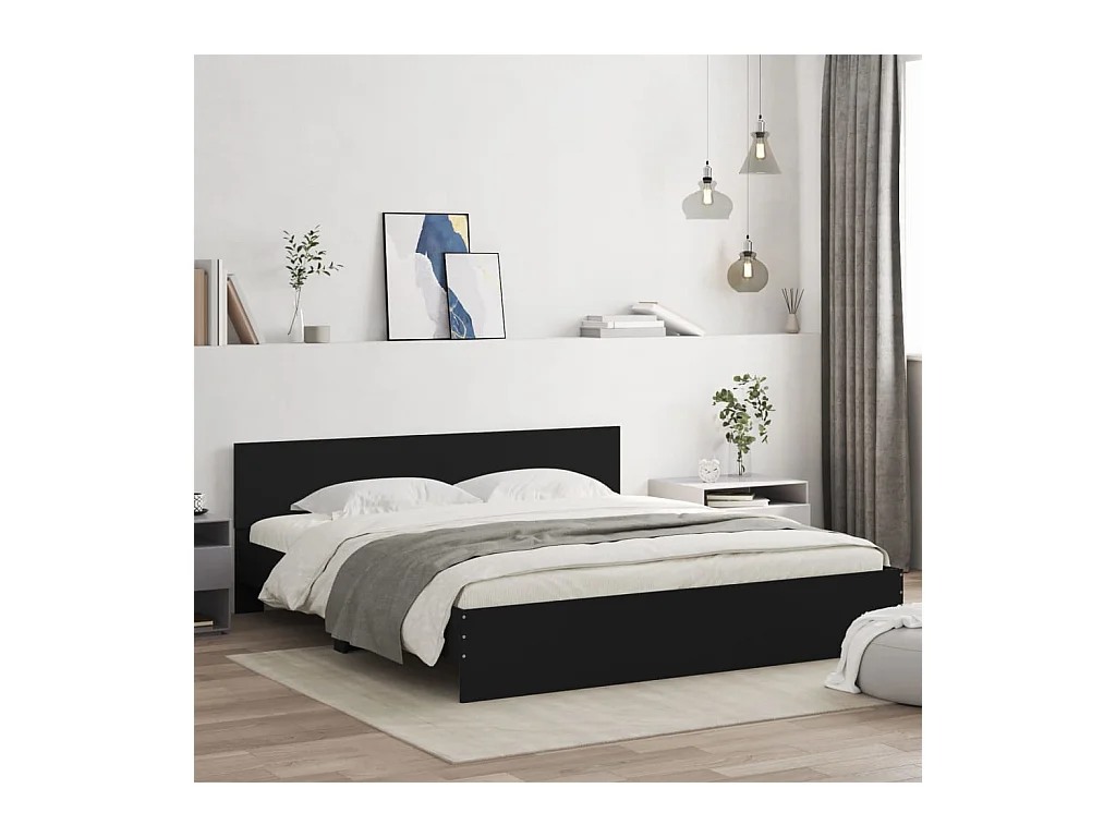 Bedframe met hoofdeinde zwart 200x200 cm