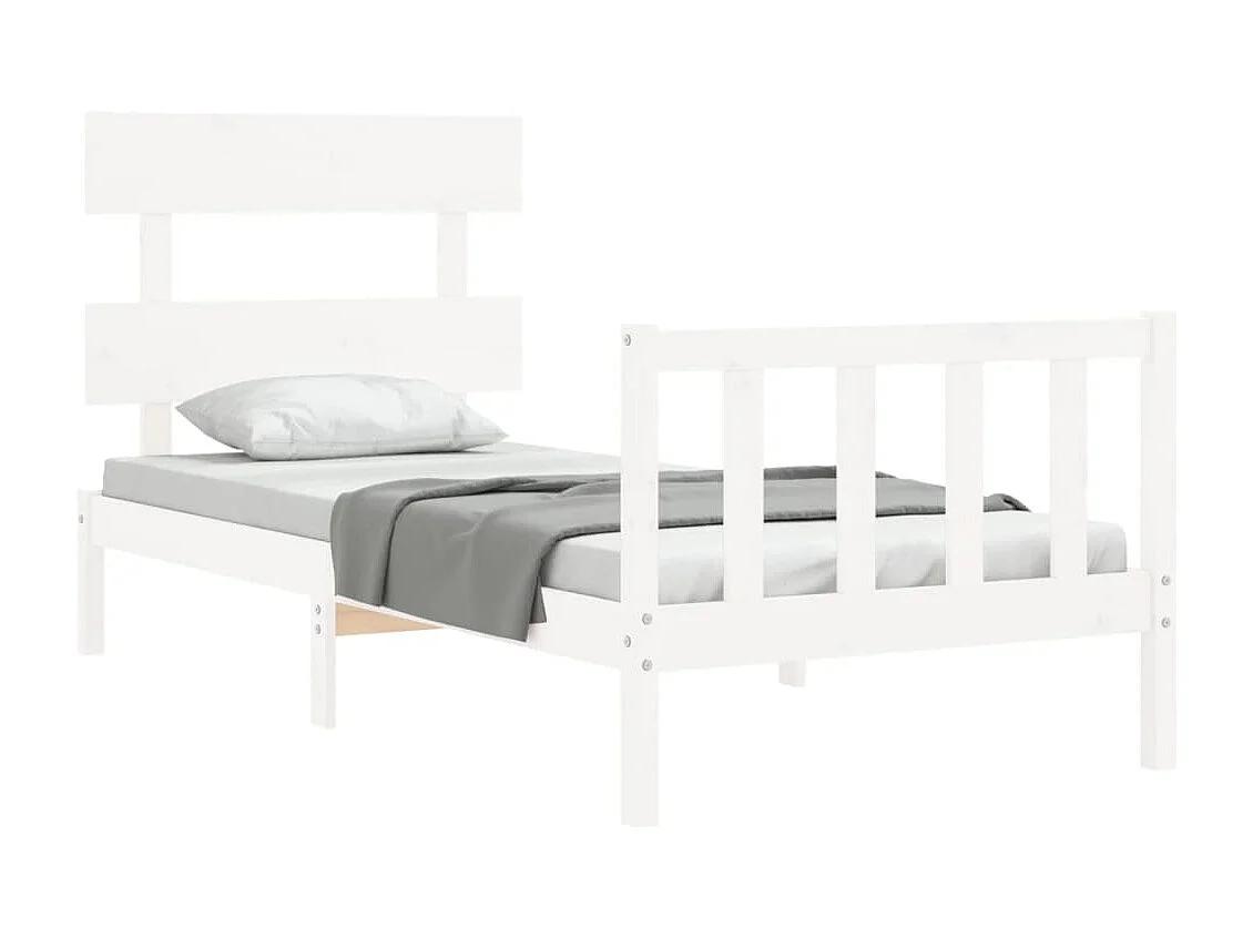 Estrutura de cama com cabeceira 100x200cm madeira maciça branco