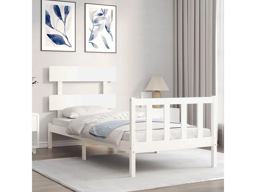 Estructura de cama con cabecero madera maciza blanco 100x200 cm