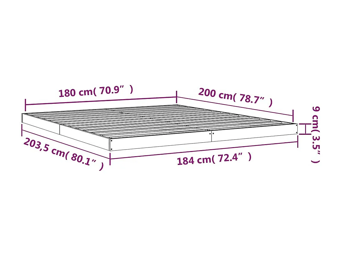 Cadre de lit 180x200 cm Bois de pin massif Super King