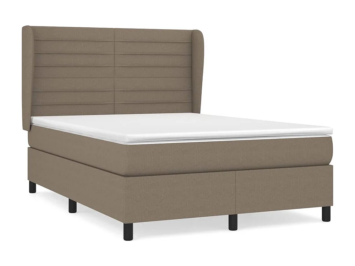 Cama box spring con colchón tela gris taupe 140x200 cm