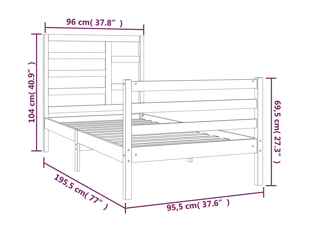 Cadre de lit Bois massif 90x190 cm Simple