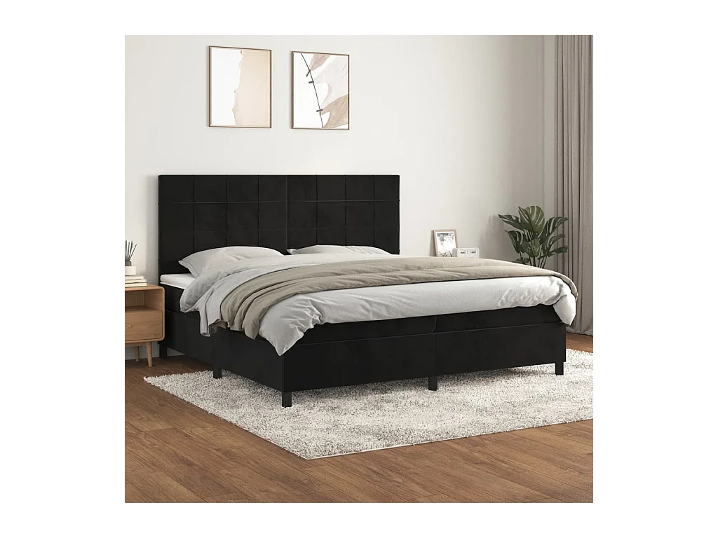 Lit à sommier tapissier et matelas Noir 200x200 cm Velours