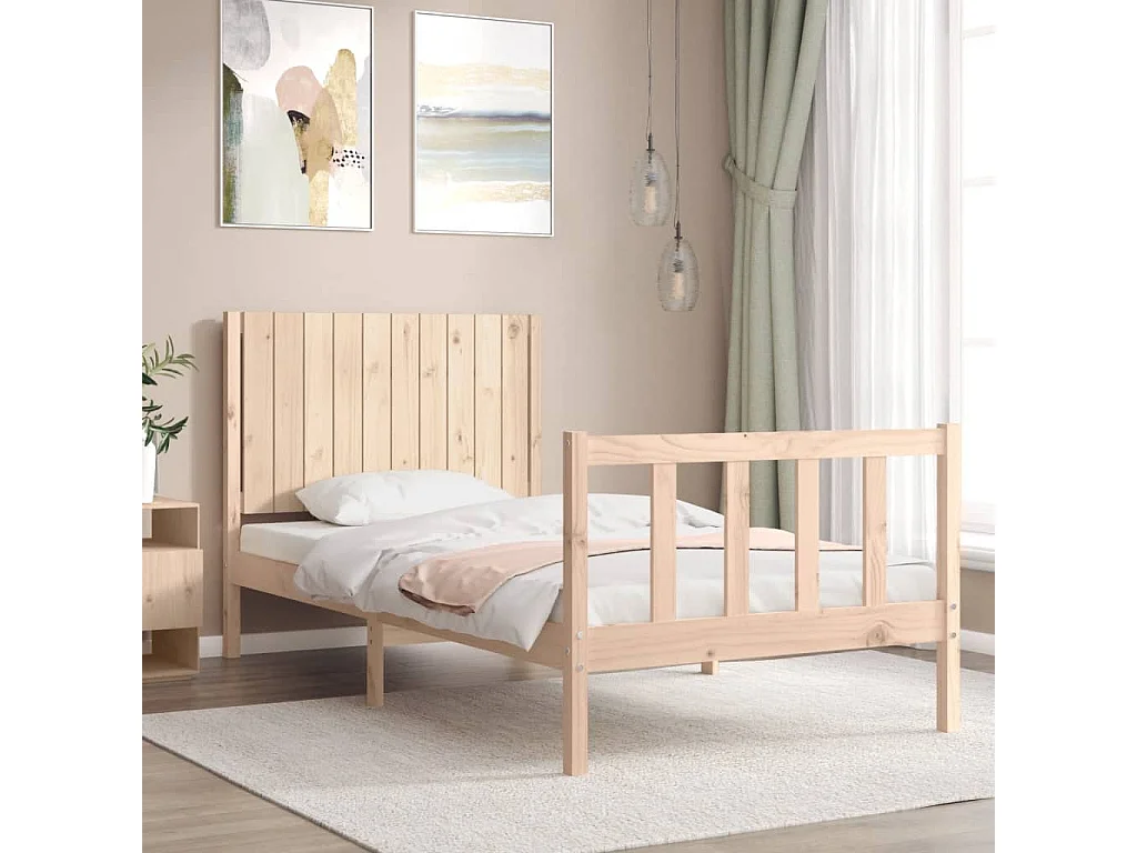 Estrutura de cama com cabeceira 100x200 cm madeira maciça