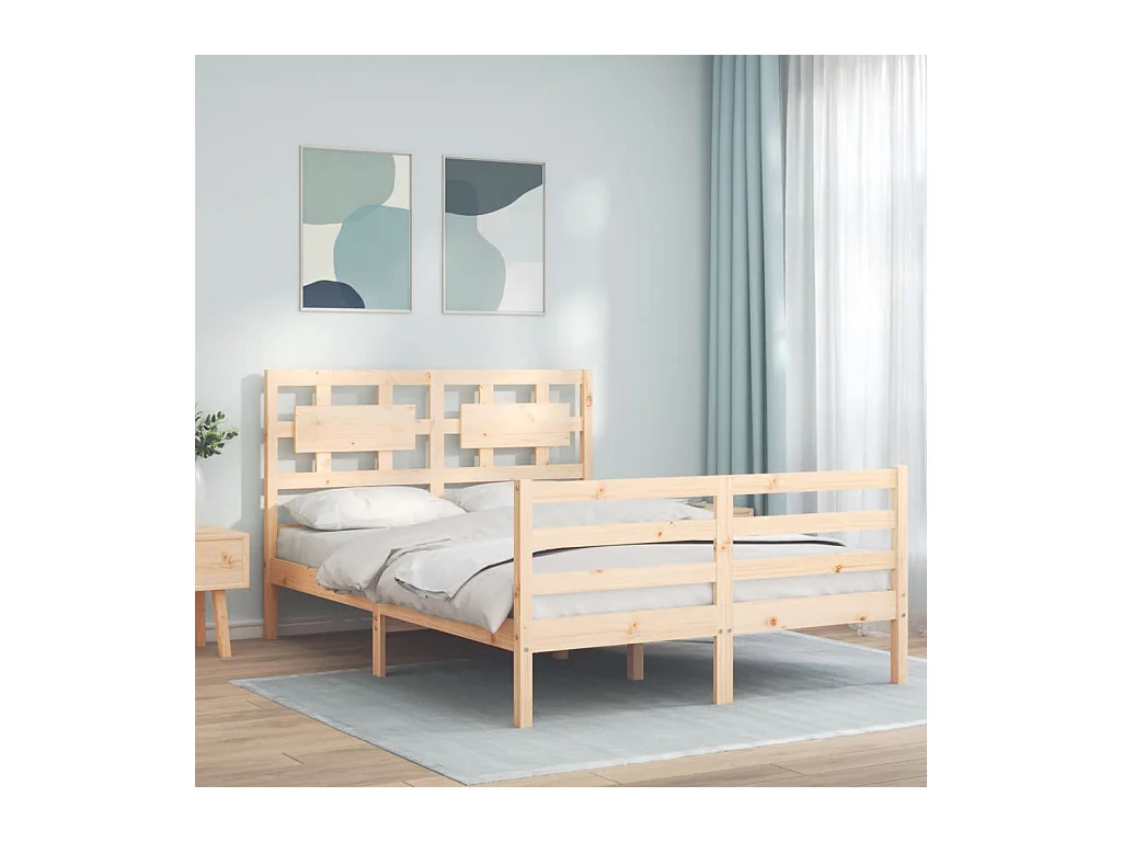 Estructura de cama con cabecero madera maciza 120x200 cm