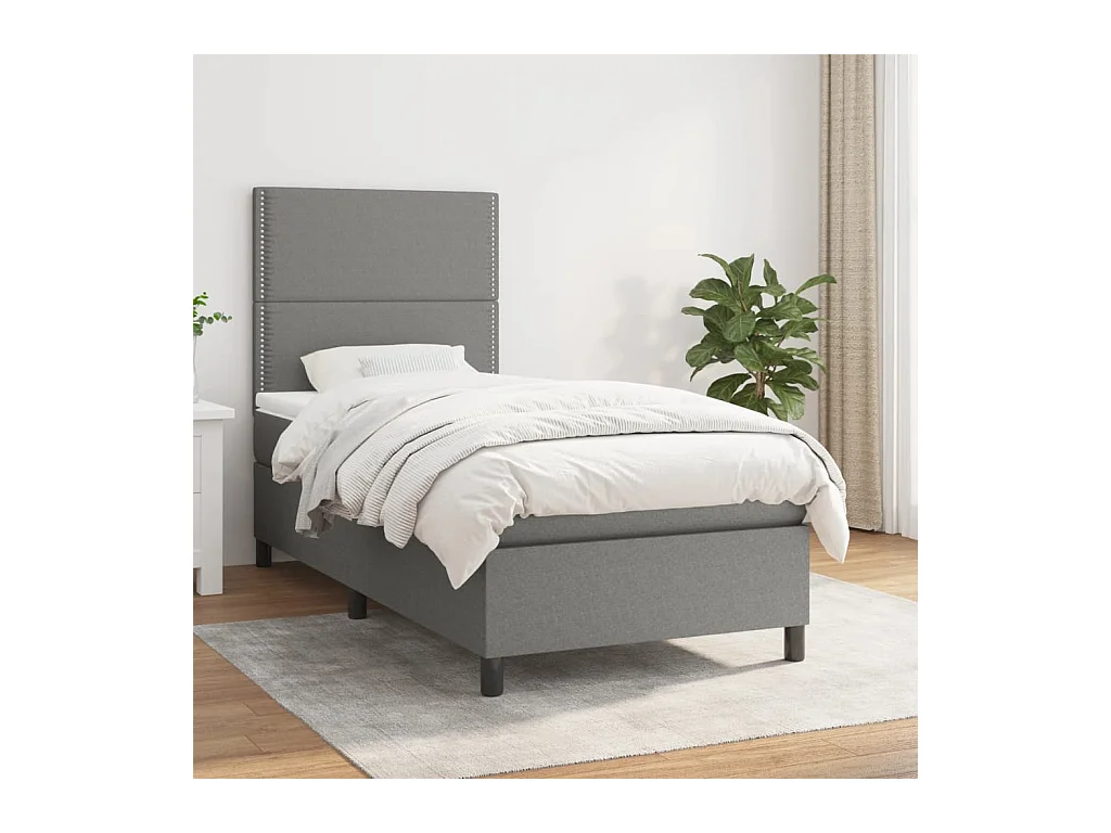 Lit à sommier tapissier avec matelas Gris foncé 90x200 cm Tissu
