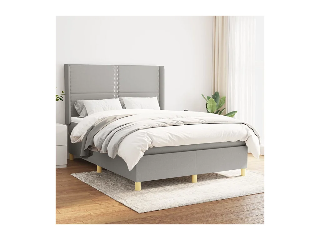 Boxspring met matras stof lichtgrijs 140x200 cm